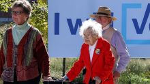 Ruline Steininger, 103, arrives at a campaign rally for Hillary Clinton on September 29, 2016 in Des Moines, Iowa. She ...