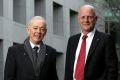 Former Family First senator Bob Day and with Liberal Democrats senator David Leyonhjelm at Parliament House in Canberra.