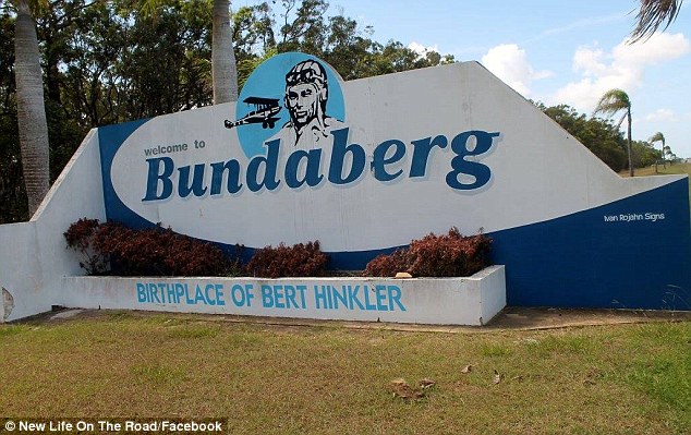 'F*** N*****' and a swastika were painted on the back of the welcome to Bundaberg sign along the Isis Highway (Pictured: the front of the sign prior to the graffiti)