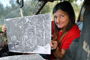 Jacqui with her artwork in her 1973 Kingswood which she has been living in for 11 years. 2nd February 2017. The Age ...