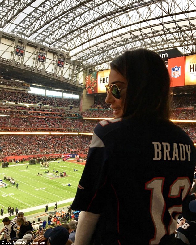 'Hello from the Super Bowl!': Lea also posted pics showing support for the Patriots as she added, 'I’m a New Yorker, but I’ve always been a Patriots fan'