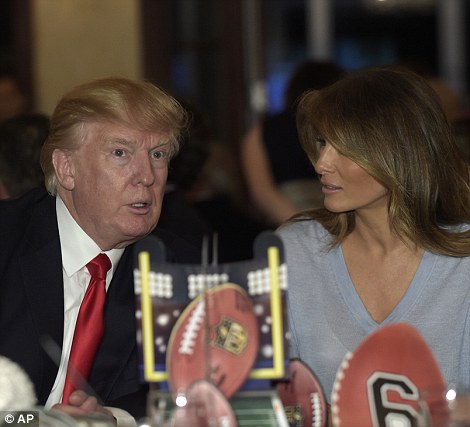 President Donald Trump and first lady Melania Trump watch the Super Bowl