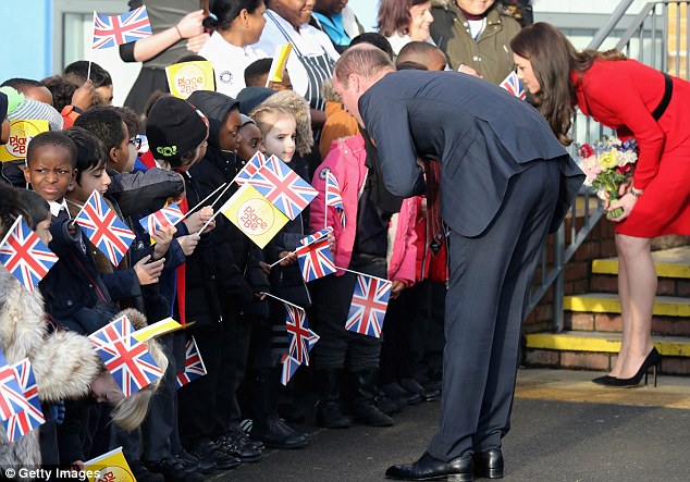 The royal couple bent down to make sure they could speak to the young well-wishers