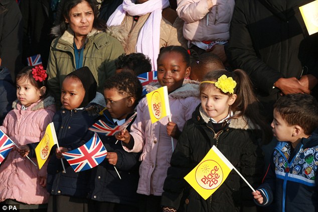 Pupils at the primary school looked excited as they waited for William and Kate to arrive