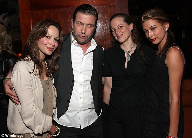 Lost home: Her dad Stephen Baldwin (pictured here pictured with wife Kennya, left, Caroline Ryan, second right, and  Hailey, right) was accused by Deutsche Bank of not paying his mortgage since 2011