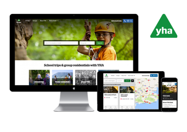 YHA Groups and School Trips website on desktop, tablet and phone