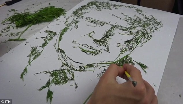 Pavlo Bondar delicately arranged sprigs of dill to recreate a likeness of the American president complete with his signature locks