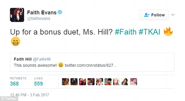 Last laugh: Evans seemed to have fun with the musical mix-up, inviting Hill to perform with her