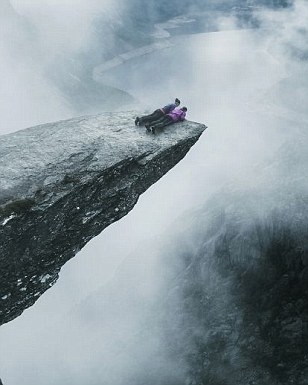 Jack Harding, 25, from Northallerton, Yorkshire, captured his girlfriend Emma and friend Mark perched on a cliff in Trolltunga, Norway.&nbsp;They had trekked for six hours after driving 12 hours from Sweden for the stunning views of the lake below