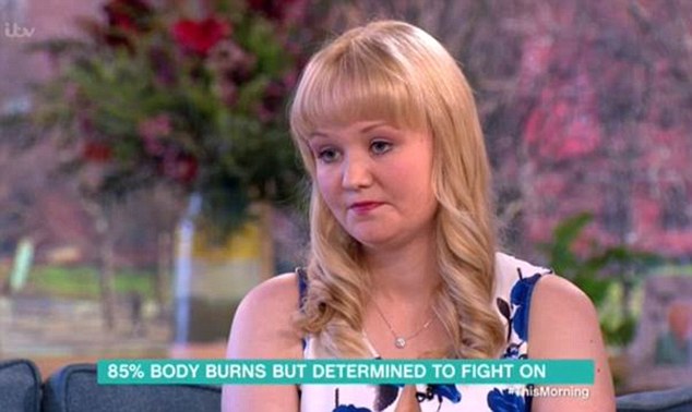 Abra Wood, 25, appeared on This Morning today to thank viewers for their support of her brother, Troy Mackinlay, who suffered 85 per cent burns in a house fire last October