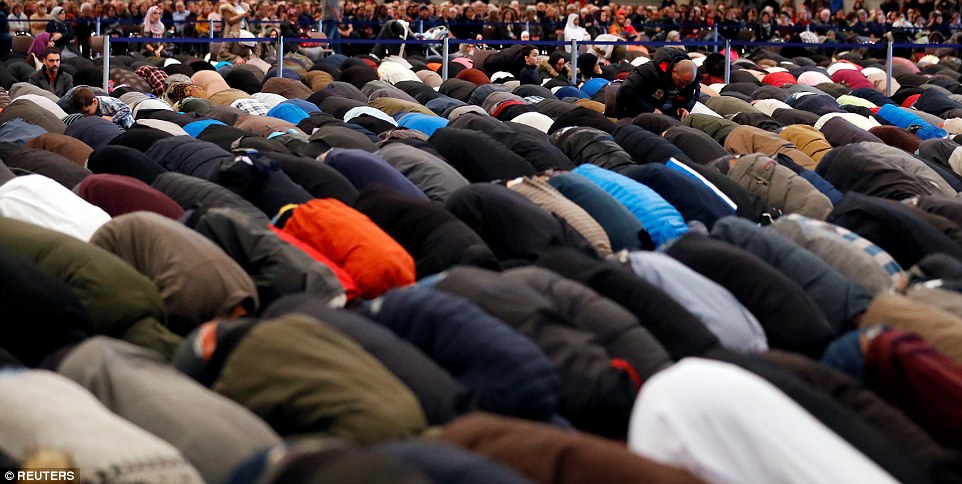 Worshipers pray during memorial services for the three victims. Trudeau vowed that Canada stood in solidarity with its Muslim community