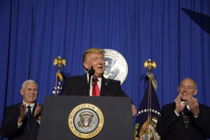 President Donald Trump delivers remarks to employees of the Department of Homeland Security in Washington, D.C. Jan. 25, 2017.