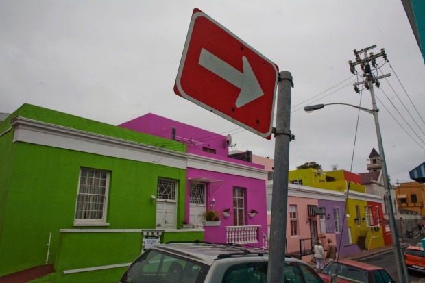 Brightly-painted houses in the Bo-Kaap area in Cape Town. 