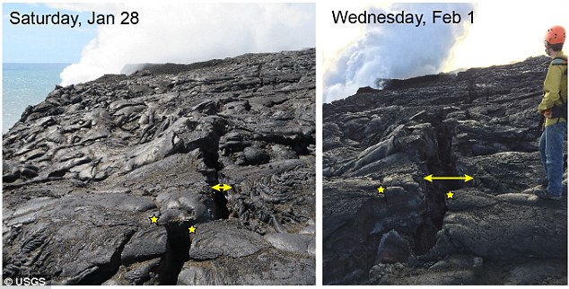 Researchers have been tracking the giant tracks in the volcanic area for weeks, and saw cracks getting wider this week