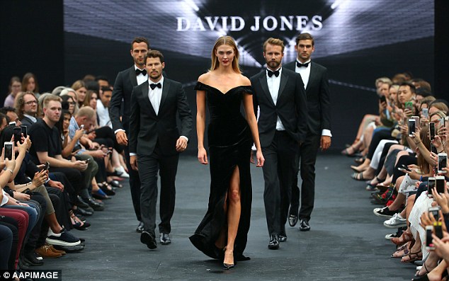 Leading the boys: The 24-year-old has wrapped up two weeks of commitments for David Jones, Adidas, Calvin Klein and Vogue magazine in Sydney and Melbourne