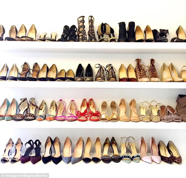 Meghan's artfully arranged shoe closet, which she reordered during a sick day 