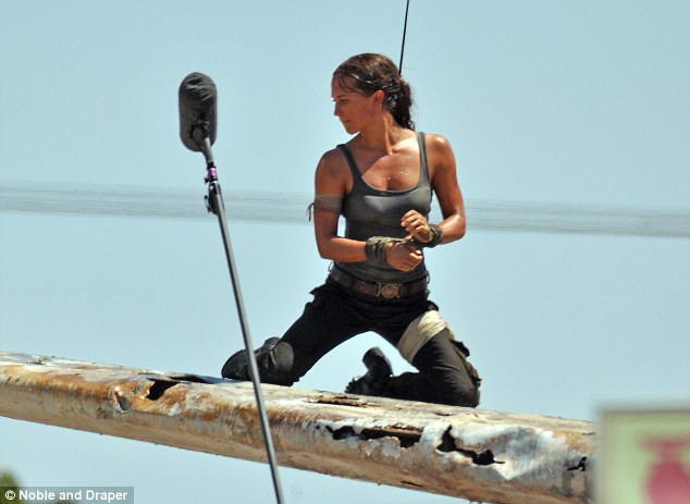 All action: Alicia Vikander sprung into action on the South African set of the Tomb Raider reboot 