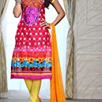 Red Floral Cotton Dress Material With Dupatta