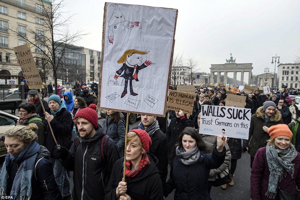 A large protest was held in front of the Brandenburg Gate in Berlin this afternoon as Germans took to the streets to show their opposition