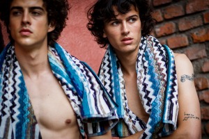 Models backstage before the Missoni show at Milan Men's Fashion Week.