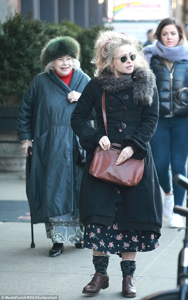 Like mother, like daughter! Helena Bonham-Carter, 50,  enjoyed a stroll with her equally chic mother Elena Propper de Callejon in New York on Monday