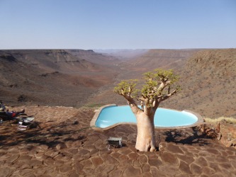 One of Namibia's stunning geological features, the Etendeka Plateau. This view of the Klip River Valley was captured ...