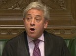 Speaker John Bercow, pictured rebuking Donald Trump in the Commons today, said his opposition to a speech in Parliament by Donald Trump had been increased by the President's migrant ban