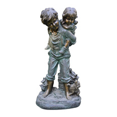 Alpine Corporation - Boy Giving Piggyback Ride Statue - Garden Statues And Yard Art