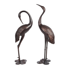 Pier Surplus - Garden Crane Statues, Set of 2, Bronze - Garden Statues And Yard Art