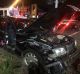 The injured woman's car after it was T-boned on Bell Street, Preston, on Monday night.