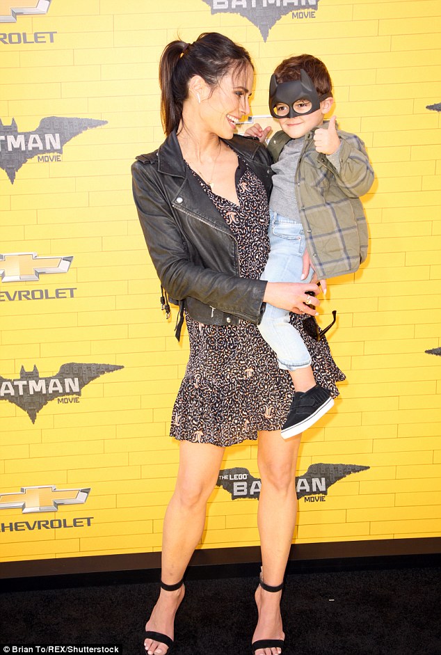 Ready to get bricked up! Jordana Brewster brought along her eldest son Julian as she attended the premiere of the much anticipated Lego Batman movie in Westwood, California