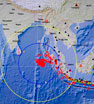 A screen at the German Research Centre for Geosciences shows the epicenters of an earthquake and its aftershocks off the coast of Indonesia in April. A powerful 8.6 magnitude earthquake and a series of strong aftershocks struck causing panic but no tsunami.