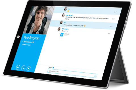 Propped-up tablet with on-going Skype call pictured