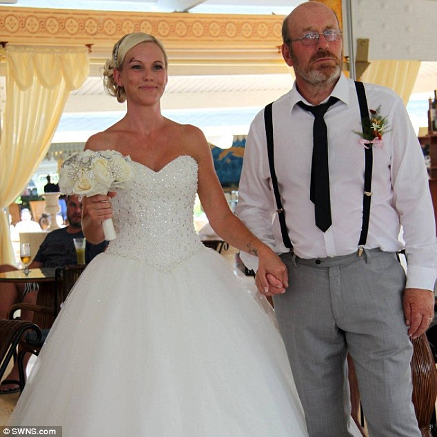 Sarah Wenham sporting a nasty cut with father-in-law Colin on her wedding day in Cuba