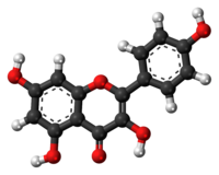 Ball-and-stick model of the kaempferol molecule