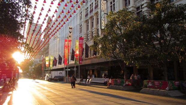 Melbourne Henge from Bourke Street Mall on Tuesday night.