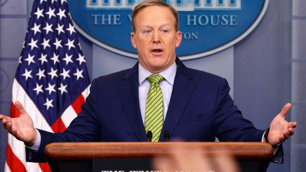 White House press secretary Sean Spicer pushed Trump's message on the media's reporting on terror attacks. 