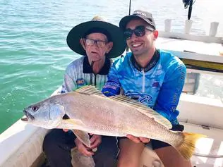 Ray Johnstone and Mati Batsinilas fishing off Stradbroke Island today . Picture: Mati Batsinilas / Facebook