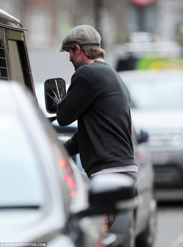 Damaged: The star's wing mirror was badly cracked