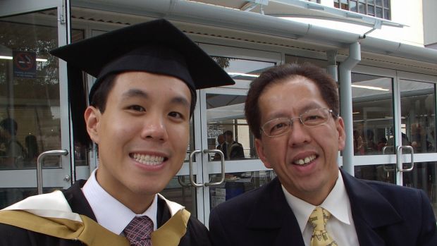 Curtis Cheng, who was shot dead outside Parramatta police headquarters, with his son Alpha.