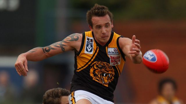 Former West Coast Eagle Ben Sharp playing for Werribee in a VFL semi-final against Casey in 2011.