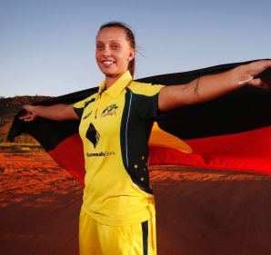 Just the second Indigenous female to play for Australia, Ashleigh Gardner poses for a photo in Alice Springs this week.
