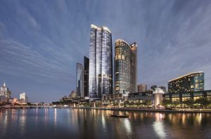 An artist's impression of Crown's 90-storey tower, from the Yarra River. 