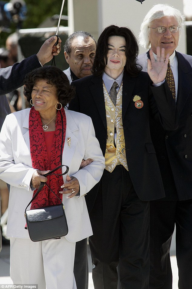 Famous family: Joe and Katherine are shown with their late son Michael Jackson in March 2005 in Santa Maria, California