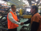 Opposition Leader Bill Shorten meets manufacturing workers at Moe, in the Latrobe Valley.