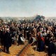 A painting of laying the last railroad spike on the Union Pacific Railroad