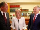 Barnaby Joyce, Fiona Nash are congratulated by Malcolm Turnbull.