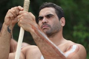 Role model: Greg Inglis makes a spear during the Indigenous All Stars camp.