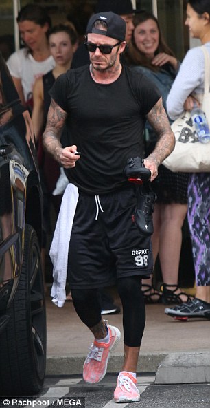 Outburst: Beckham leaves a Los Angeles gym after a workout last week