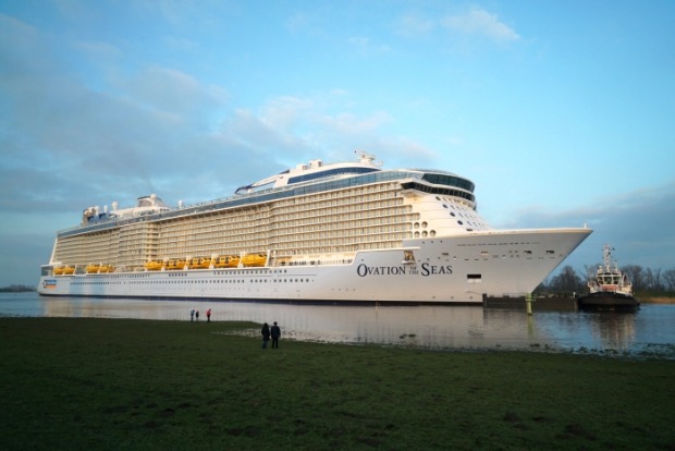 Ovation of the Seas sailing down the River Ems in northwestern Germany.